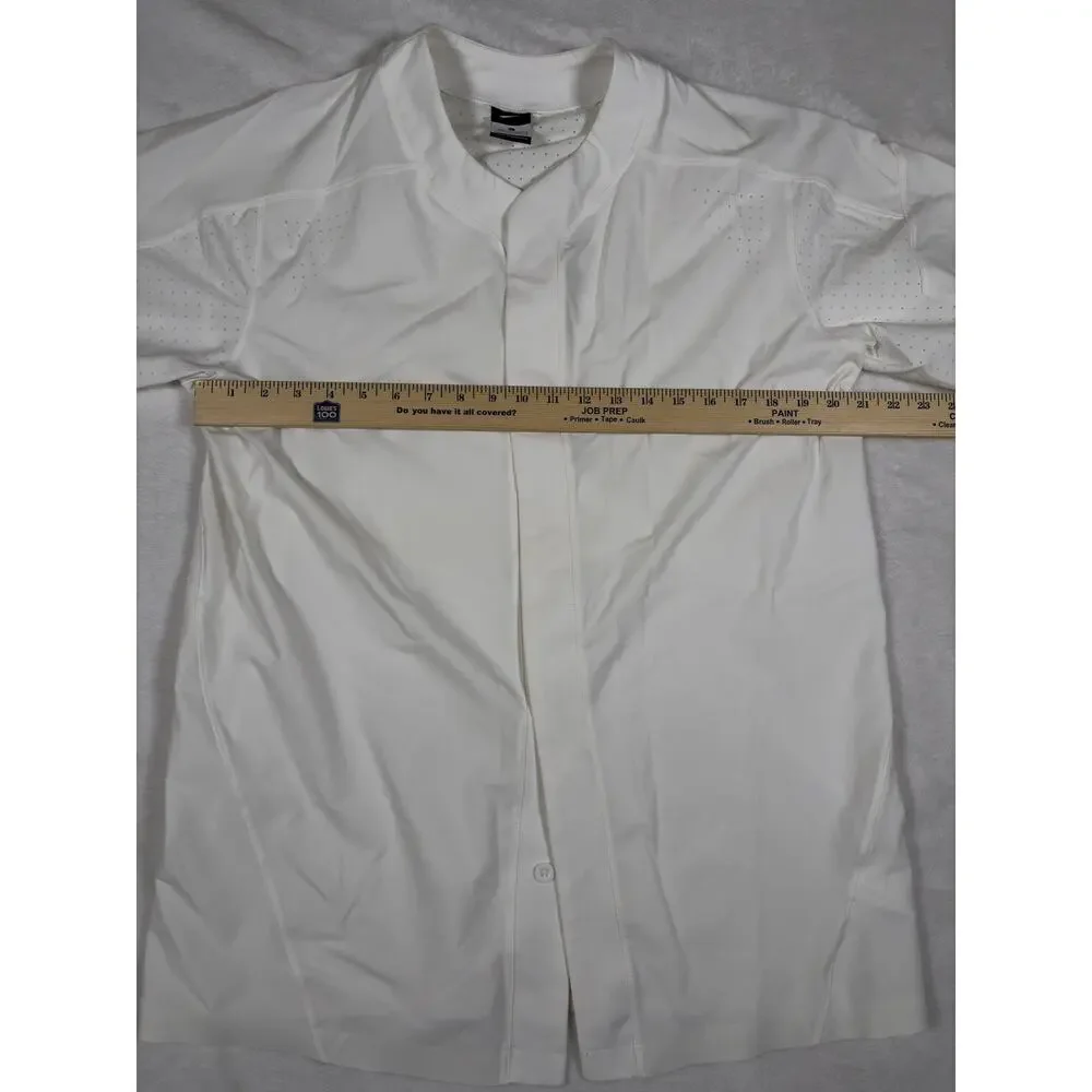 Nike Baseball Jersey Mens Large White Dri Fit Button Front Short Sleeve